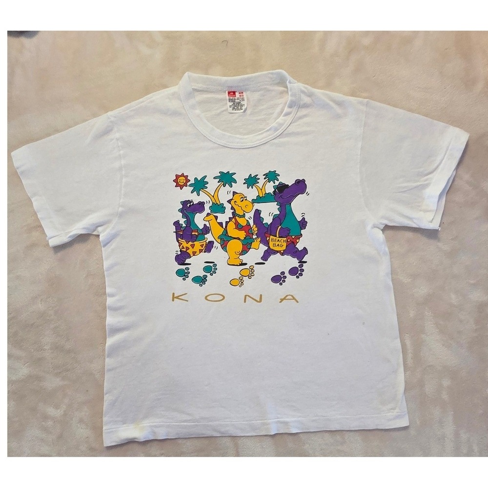 Vintage 90s Kona‎ Hawaii Dinosaur Graphic T Shirt Youth M 10-12 Made in USA